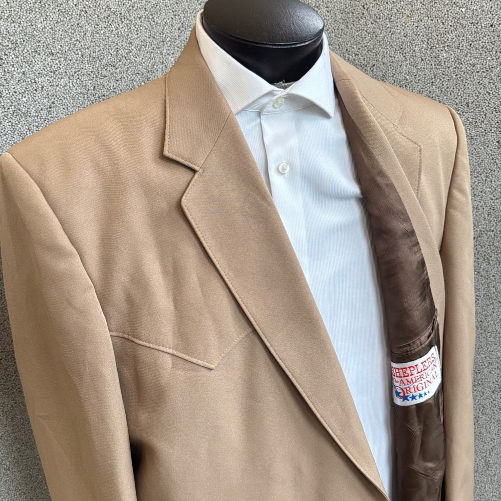 Sheplers Western Blazer Men 50L Tan USA Made Yoke Detail Cowboy Country Ruged